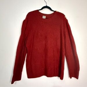 Anne Klein dark red sweater w/3 gold buttons on left shoulder. Sz XL. Preowned.